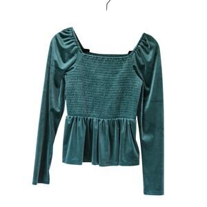 Gap Green Peplum Long Sleeve Velour Shirt X Small